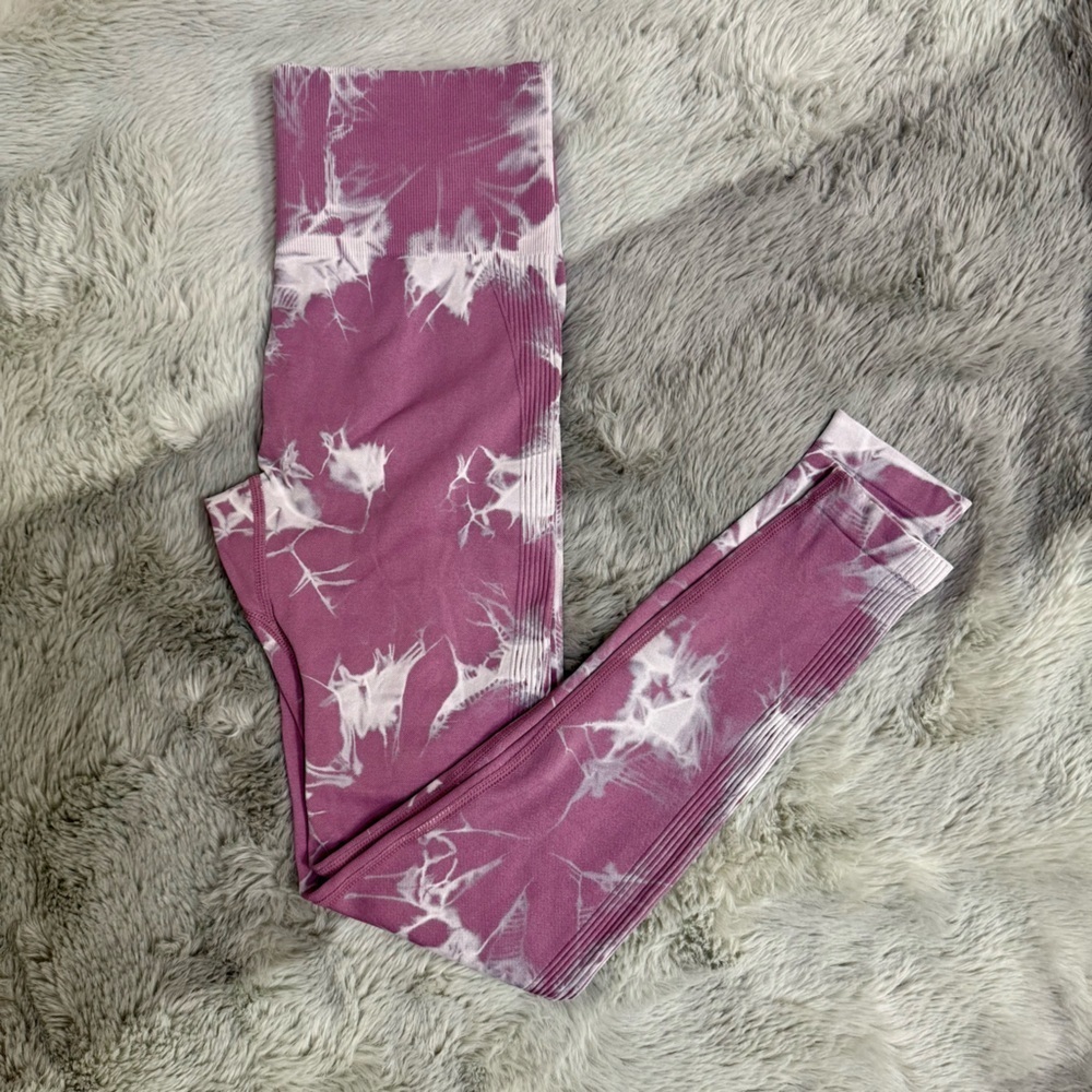 Romwe High Waist Scrunch Leggings | Butt Lifting Effect Rose Tye dye Lightning - Picture 3 of 8